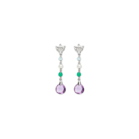 Pendientes Plata, Circonita, Aguamarina, Perla, Ágata Y Amatista. Género: Mujer. Material: Plata. Piedras: Amatistas,Circonitas,Otras gemas,Perlas,Aguamarinas