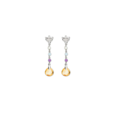 Pendientes Plata, Circonita, Aguamarina, Perla, Amatista Y Citrino. Género: Mujer. Material: Plata. Piedras: Otras gemas,Citrino,Amatistas,Aguamarinas,Perlas