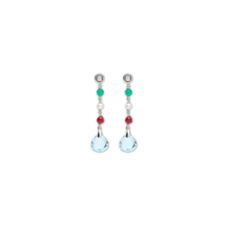Pendientes Plata, Circonita, Ágata, Perla, Jade Y Topacio. Género: Mujer. Material: Plata. Piedras: Circonitas,Topacio azul,Perlas,Otras gemas