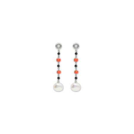 Pendientes Plata, Circonita, Coral, Espinela Y Perla. Género: Mujer. Material: Plata. Piedras: Circonitas,Coral,Otras gemas,Perlas