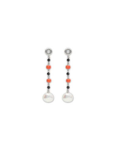 Pendientes Plata, Circonita, Coral, Espinela Y Perla