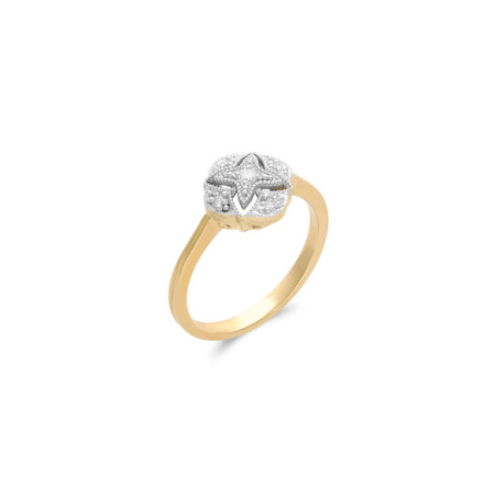 Anillo Oro Blanco-Amarillo Y Diamantes. Género: Mujer. Material: Oro amarillo. Piedras: Diamantes