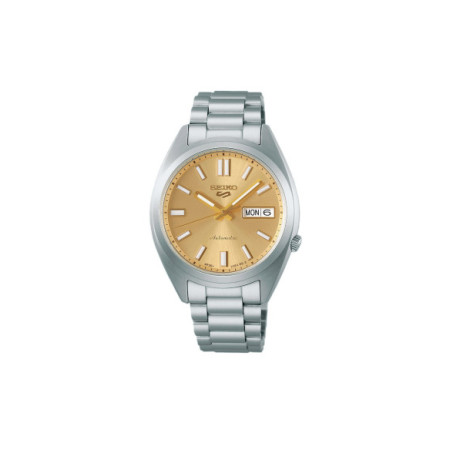 Reloj Seiko 5 Sports SNXS series SRPL59K1. Género: Hombre. Material: Acero. Tamaño: De 32mm a 38mm. Correa: Acero. Color esfera: Dorada. Estilo: Casual. Movimiento: Automático. Características técnicas: Calendario,Hora y segundero,Reserva de marcha