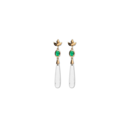 Pendientes Oro Amarillo, Esmeralda Y Cristal De Roca. Género: Mujer. Material: Oro amarillo. Piedras: Otras gemas,Esmeraldas