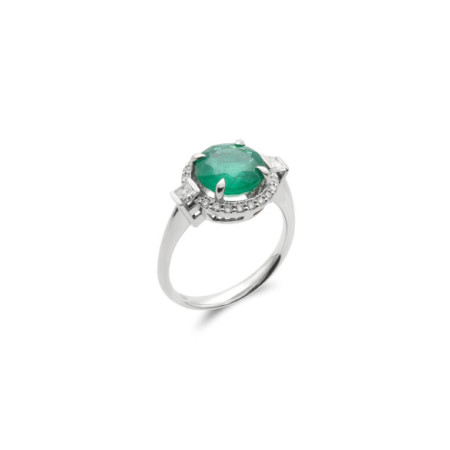 Anillo Oro Blanco, Esmeralda Y Diamantes. Género: Mujer. Material: Oro blanco. Piedras: Diamantes,Esmeraldas