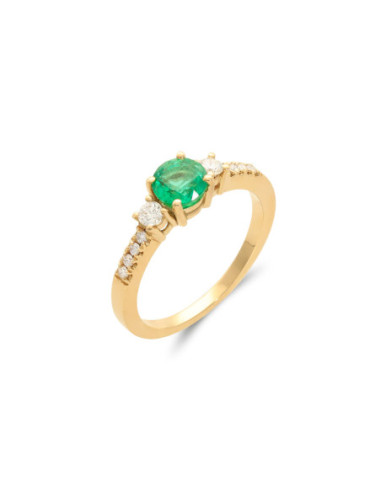 Anillo Oro Amarillo, Esmeralda Y Diamantes