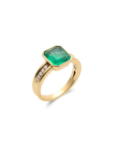 Anillo Oro Amarillo, Esmeralda Y Diamantes