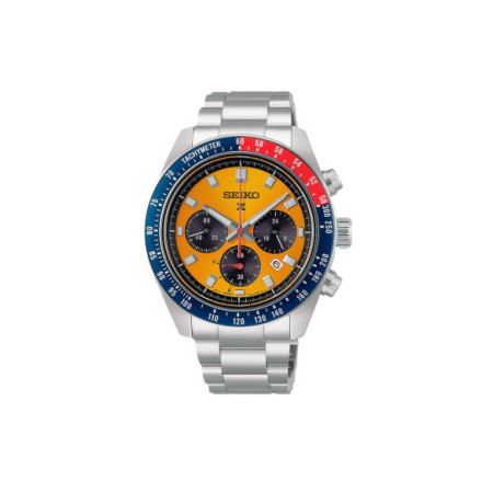 Reloj Seiko Prospex Speedtimer HBJ004P1. Género: Hombre. Material: Acero. Tamaño: De 39mm a 42mm. Correa: Acero. Color esfera: Amarillo. Estilo: Casual. Movimiento: Automático. Características técnicas: Calendario,Hora y segundero,Cronógrafo