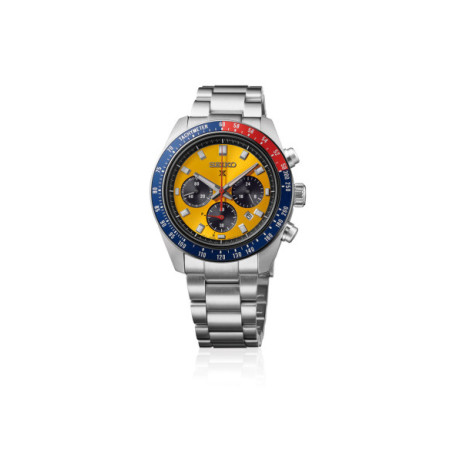 Reloj Seiko Prospex Speedtimer HBJ004P1. Género: Hombre. Material: Acero. Tamaño: De 39mm a 42mm. Correa: Acero. Color esfera: Amarillo. Estilo: Casual. Movimiento: Automático. Características técnicas: Calendario,Hora y segundero,Cronógrafo