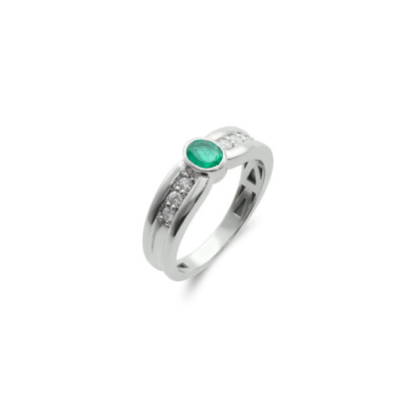 Anillo Oro Blanco, Esmeralda Y Diamantes. Género: Mujer. Material: Oro blanco. Piedras: Diamantes,Esmeraldas