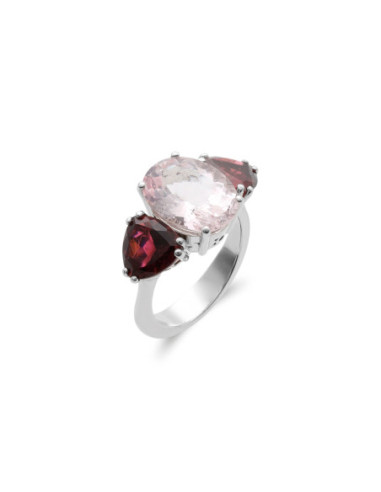 Anillo Oro Blanco, Morganita Y Turmalinas