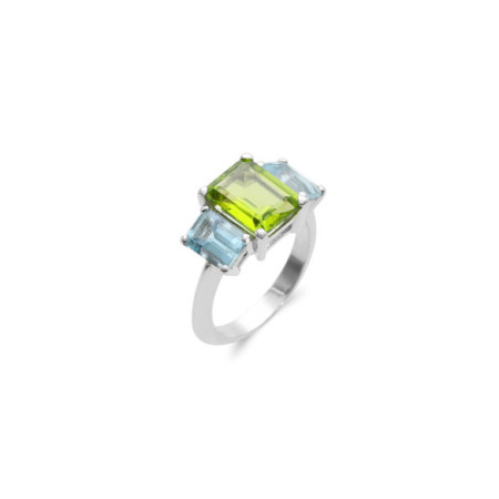 Anillo Oro Blanco, Peridoto Y Aguamarinas. Género: Mujer. Material: Oro blanco. Piedras: Aguamarinas,Peridoto