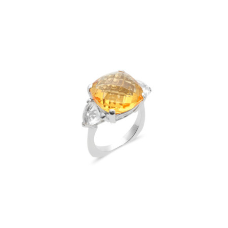 Anillo Oro Blanco, Citrino Y Cristal De Roca. Género: Mujer. Material: Oro blanco. Piedras: Otras gemas,Citrino