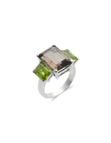 Anillo Oro Blanco, Turmalina Y Peridotos