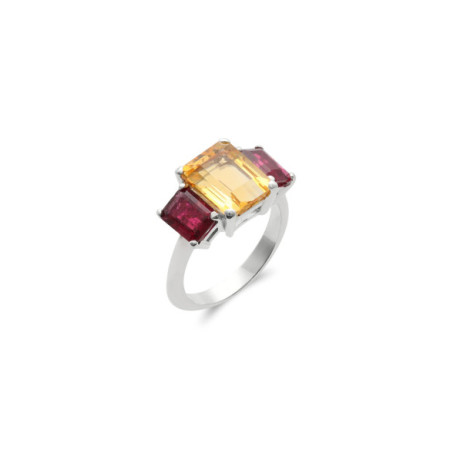 Anillo Oro Blanco, Citrino Y Turmalinas. Género: Mujer. Material: Oro blanco. Piedras: Turmalinas,Citrino