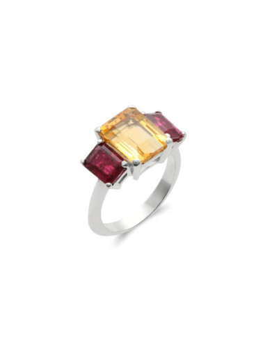 Anillo Oro Blanco, Citrino Y Turmalinas