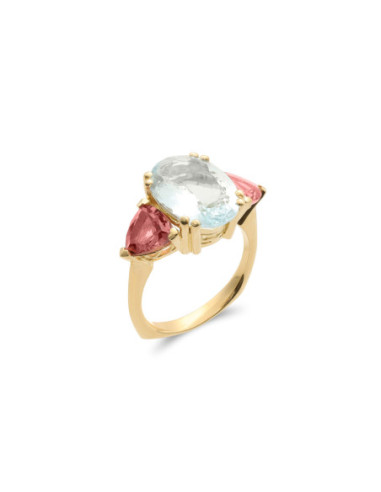 Anillo Oro Amarillo, Aguamarina Y Turmalinas