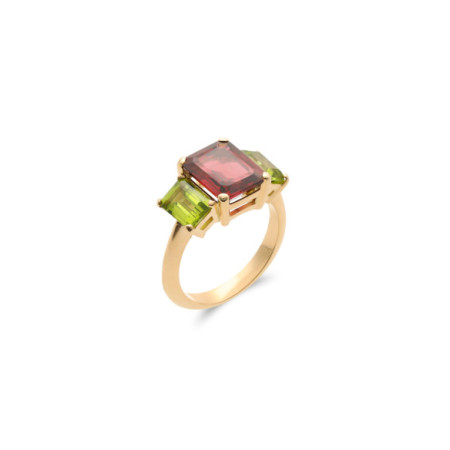 Anillo Oro Amarillo, Granate Y Peridotos. Género: Mujer. Material: Oro amarillo. Piedras: Peridoto,Granate