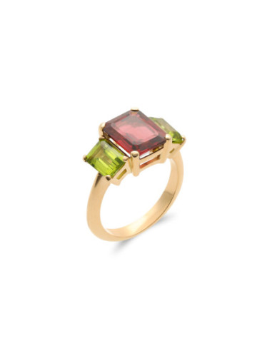 Anillo Oro Amarillo, Granate Y Peridotos