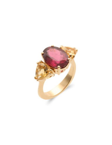 Anillo Oro Amarillo, Turmalina Y Citrinos