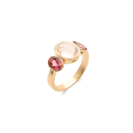 Anillo Oro Amarillo, Cuarzo Rosa Y Turmalinas. Género: Mujer. Material: Oro amarillo. Piedras: Otras gemas,Turmalinas