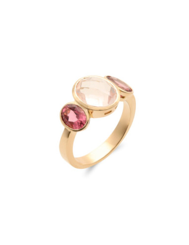 Anillo Oro Amarillo, Cuarzo Rosa Y Turmalinas