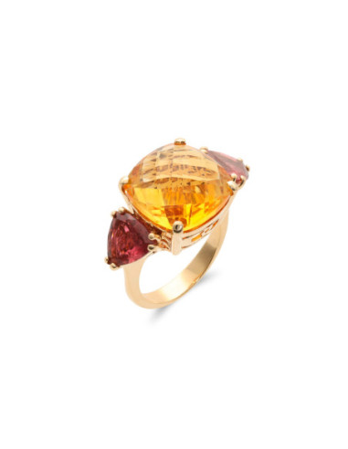 Anillo Oro Amarillo, Citrino Y Turmalinas