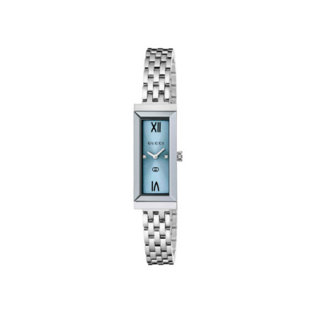 Reloj Gucci G-Frame YA127517. Género: Mujer. Material: Acero. Tamaño: Menos de 32mm. Correa: Acero. Color esfera: Azul. Estilo: Clásico. Movimiento: Cuarzo. Características técnicas: Solo hora