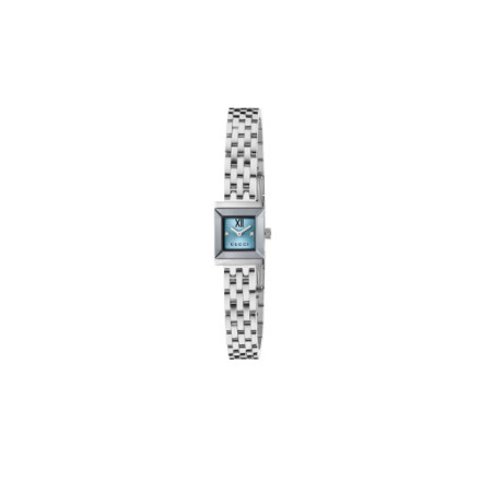 Reloj Gucci G-Frame YA128540. Género: Mujer. Material: Acero. Tamaño: Menos de 32mm. Correa: Acero. Color esfera: Azul. Estilo: Clásico. Movimiento: Cuarzo. Características técnicas: Solo hora