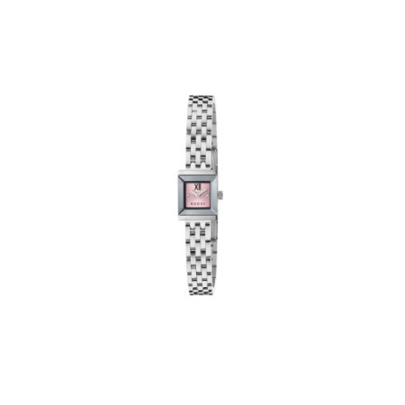 Reloj Gucci G-Frame YA128539. Género: Mujer. Material: Acero. Tamaño: Menos de 32mm. Correa: Acero. Color esfera: Rosa. Estilo: Clásico. Movimiento: Cuarzo. Características técnicas: Solo hora