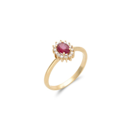 Anillo Oro Amarillo, Rubí Y Diamantes. Género: Mujer. Material: Oro amarillo. Piedras: Diamantes,Rubies