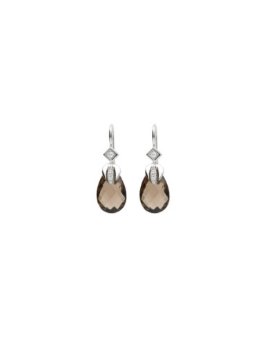 Pendientes Oro Blanco, Diamantes Y Cuarzo