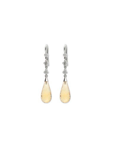 Pendientes Oro Blanco, Diamantes Y Citrino