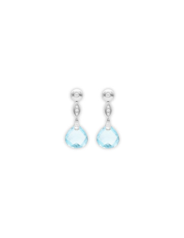 Pendientes Oro Blanco, Diamantes Y Topacio