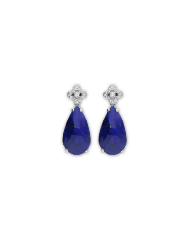 Pendientes Oro Blanco, Diamantes Y Lapislázuli