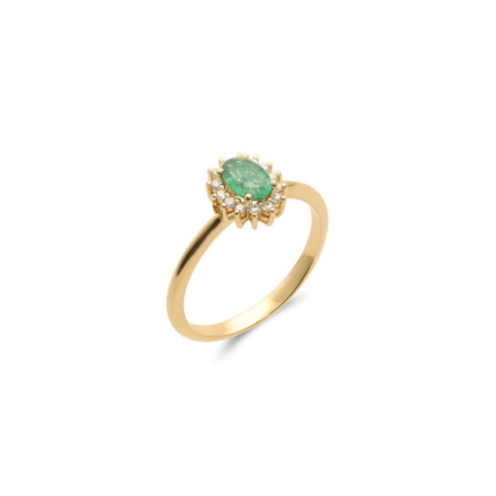 Anillo Oro Amarillo, Emeralda Y Diamantes. Género: Mujer. Material: Oro amarillo. Piedras: Diamantes,Esmeraldas