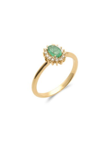 Anillo Oro Amarillo, Emeralda Y Diamantes