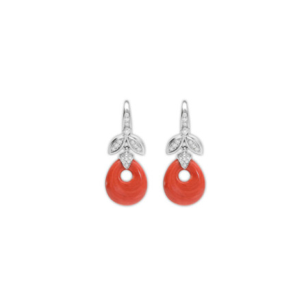 Pendientes Oro Blanco, Diamantes Y Coral. Género: Mujer. Material: Oro blanco. Piedras: Diamantes,Coral