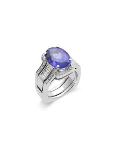 Anillo Oro Blanco, Tanzanita Y Diamantes
