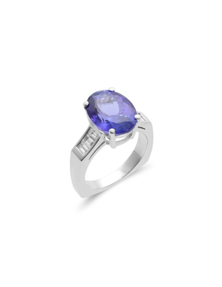 Anillo Oro Blanco, Tanzanita Y Diamantes