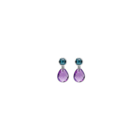 Pendientes Oro Blanco, Topacio Y Amatista. Género: Mujer. Material: Oro blanco. Piedras: Amatistas,Topacio azul