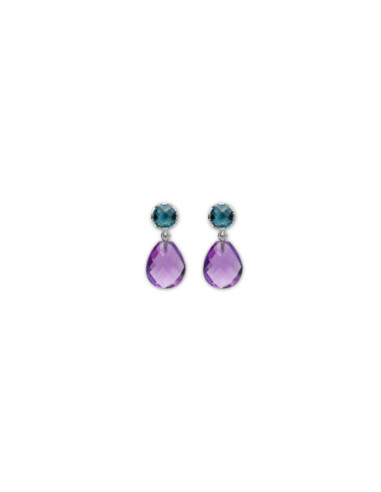 Pendientes Oro Blanco, Topacio Y Amatista