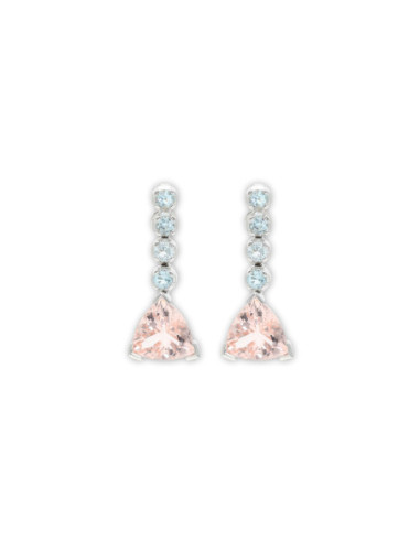 Pendientes Oro Blanco, Aguamarinas Y Morganita