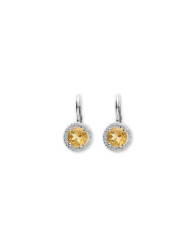 Pendientes Oro Blanco, Citrino Y Diamantes