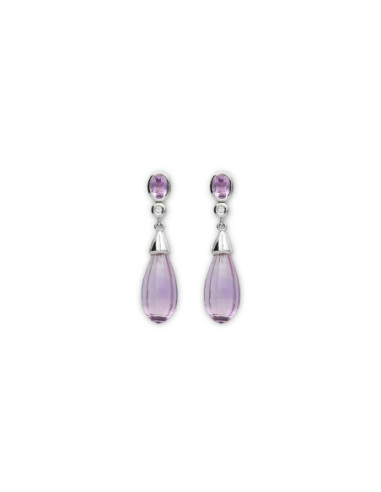 Pendientes Oro Blanco, Diamante Y Amatistas