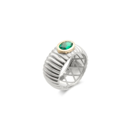 Anillo Plata-Oro Amarillo Y Piedra Verde. Género: Mujer. Material: Oro amarillo,Plata. Piedras: Otras gemas