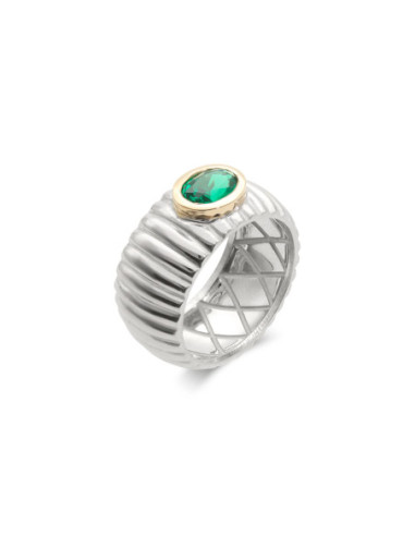 Anillo Plata-Oro Amarillo Y Piedra Verde