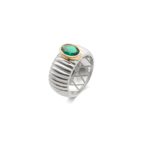 Anillo Plata-Oro Amarillo Y Piedra Verde. Género: Mujer. Material: Oro amarillo,Plata. Piedras: Otras gemas