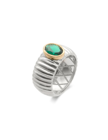 Anillo Plata-Oro Amarillo Y Piedra Verde