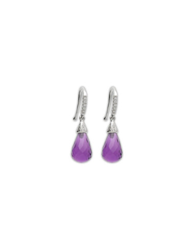Pendientes Oro Blanco, Diamantes Y Amatista